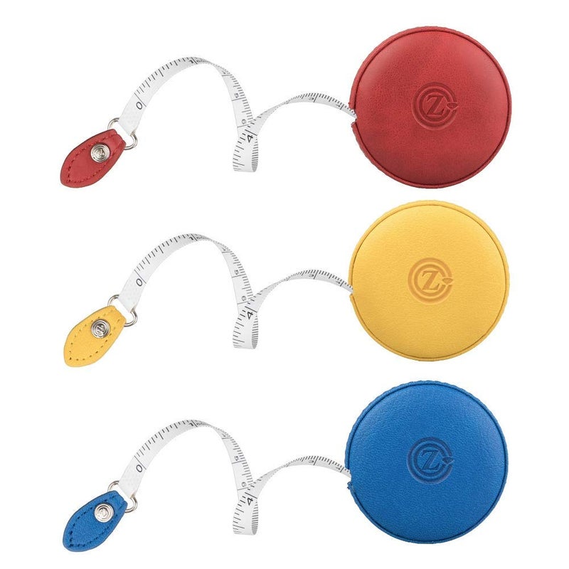 Z_جوده وثقه Sewing Tape Measure, Medical Body Cloth Tailor Craft Dieting Measuring Tape, 60 Inch/1.5M Dual Sided Retractable Ruler with Push Button Round(3 Pack, Red Yellow Blue) - Image 1